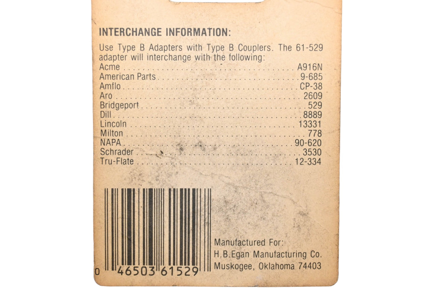 Camel 61-529 Type B Female Coupler Adapter NOS