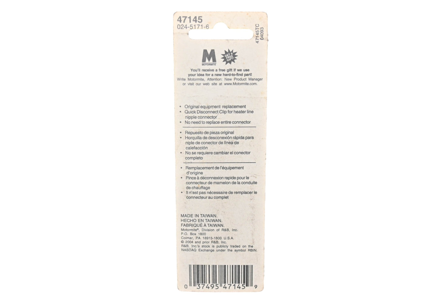 Motormite 47145 Dorman Heater Hose Retaining Clip NOS