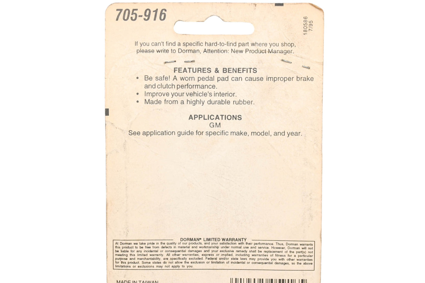 Dorman 705-916 Brake & Clutch Pedal Pad NOS