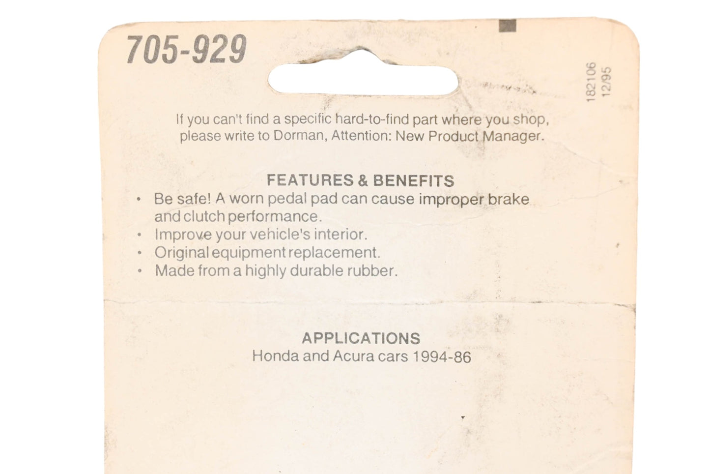 Dorman 705-929 Brake Pedal Pad NOS