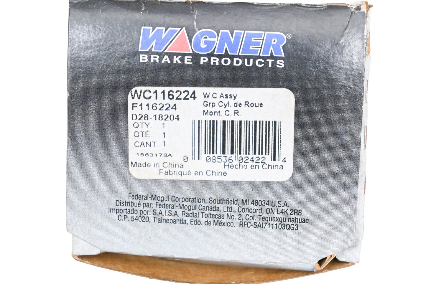 Wagner WC116224, F116224, D28-18204 Drum Brake Wheel Cylinder Assembly NOS
