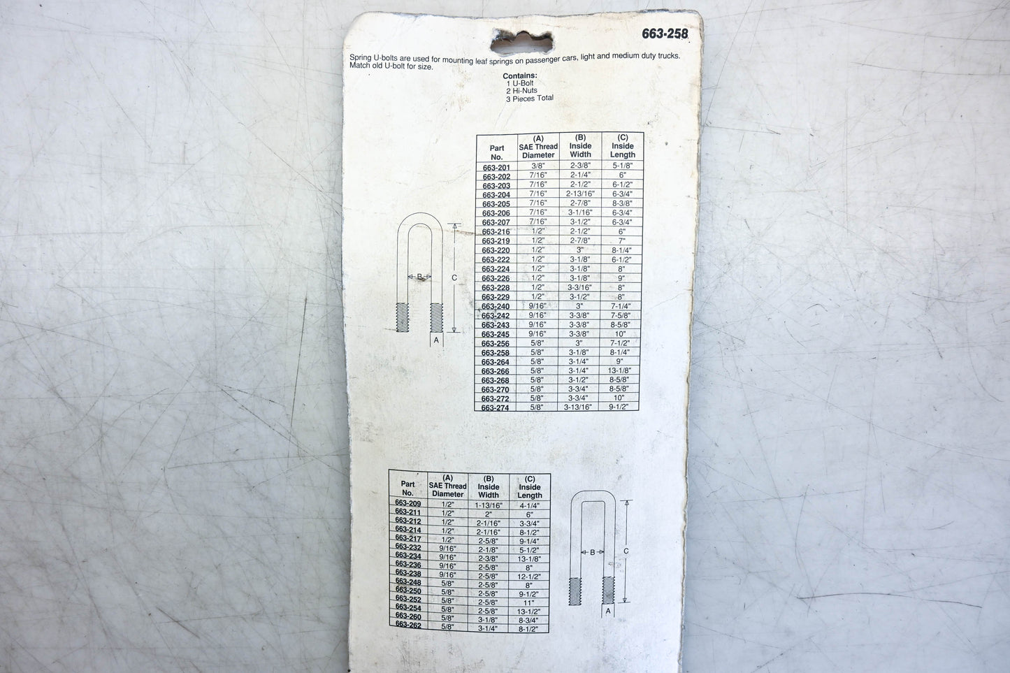 Dorman 663-258 U-Bolt Kit NOS