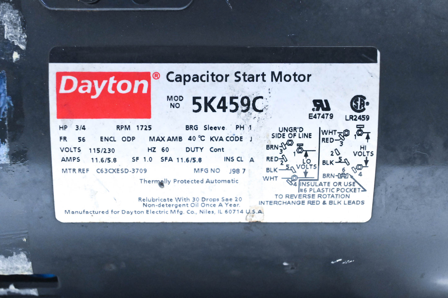 Dayton 5K459C Electric Motor Kit NOS