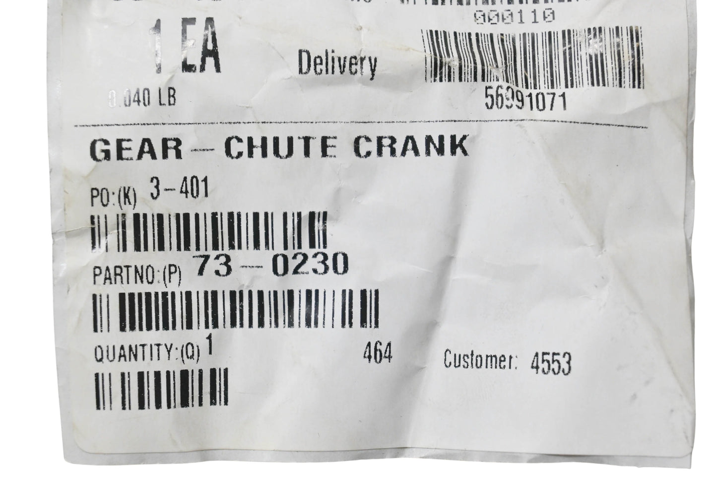 Toro 73-0230 Chute Crank Gear NOS