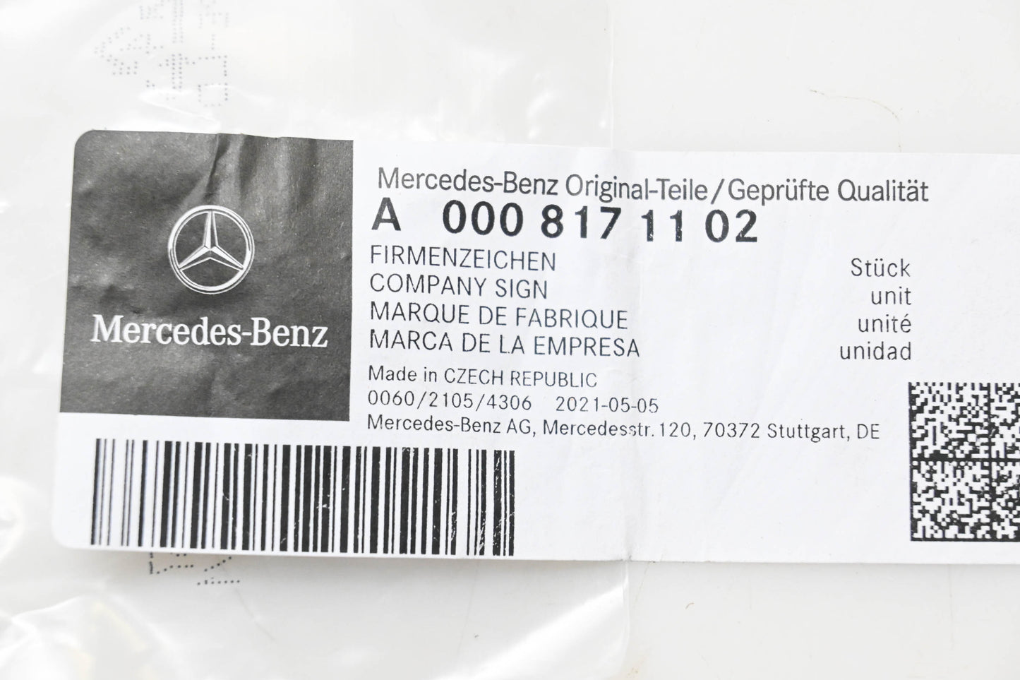 New OEM Mercedes-Benz 000 817 11 02 Company Sign NOS
