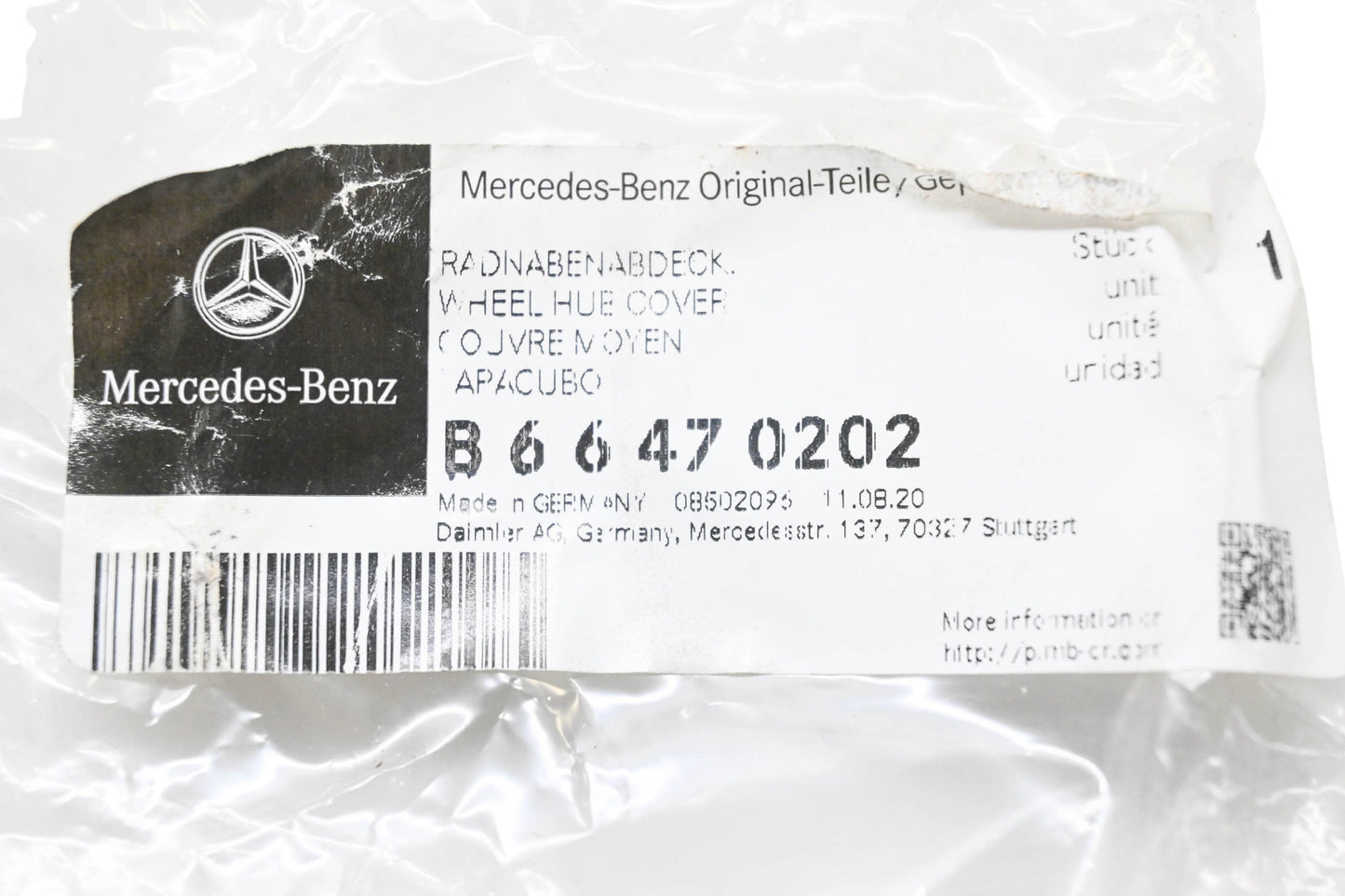 New OEM Mercedes-Benz B 6 6 47 0202, 220 400 01 25 Wheel Hub Cover NOS