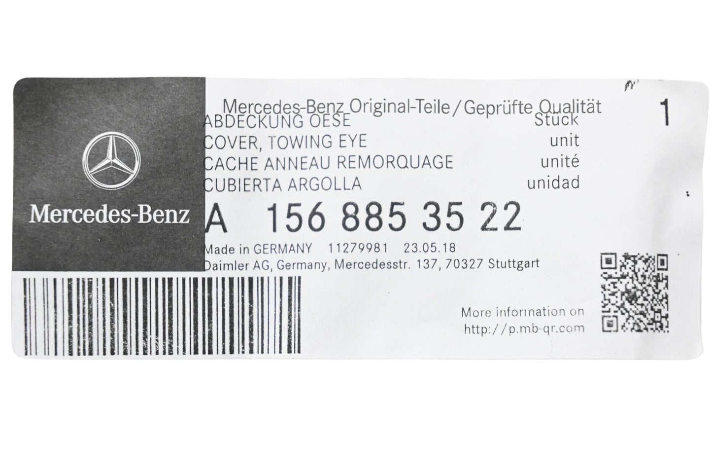New OEM Mercedes-Benz 156 885 35 22 Towing Eye Cover NOS