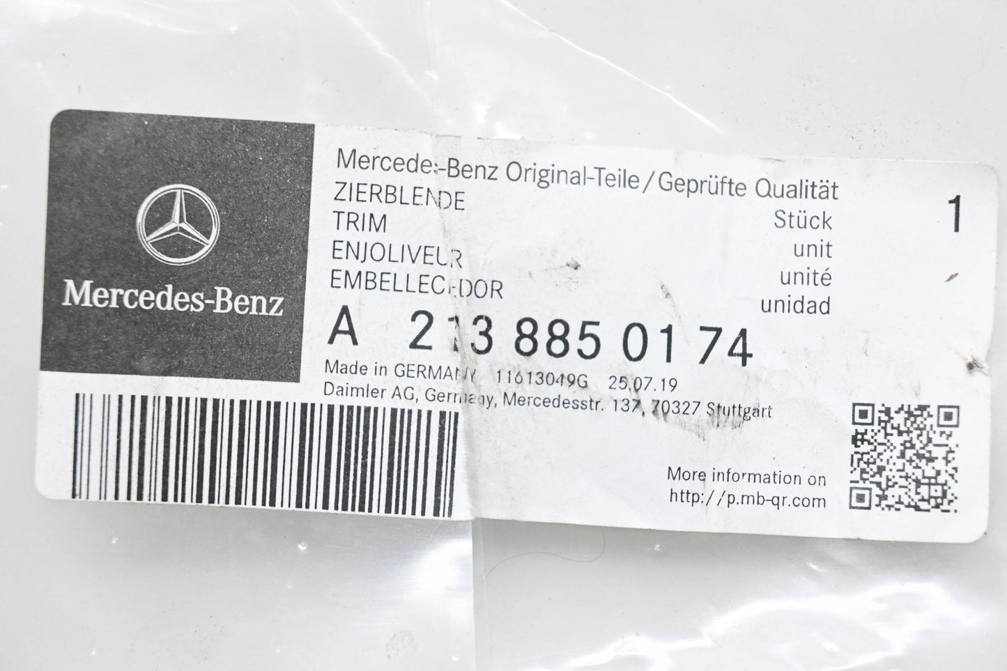 New OEM Mercedes-Benz 213 885 01 74 Ornamental Trim NOS
