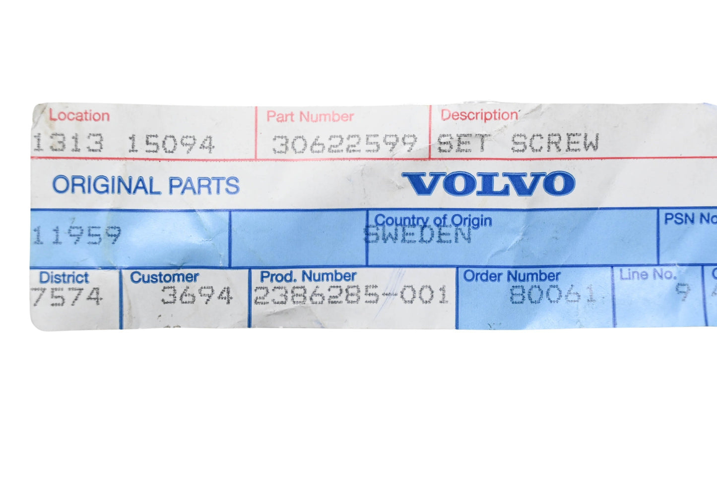 Volvo 30622599 Hinge Bolt NOS