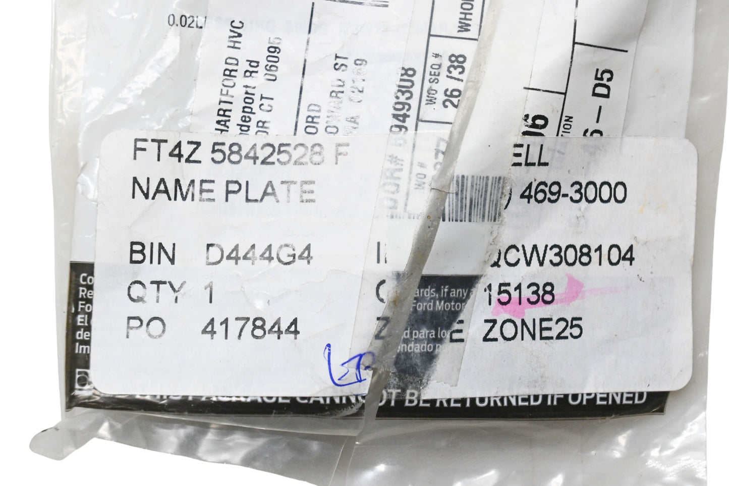 New OEM Ford FT4Z 5842528 F, FT4Z-5842528-F Name Plate NOS