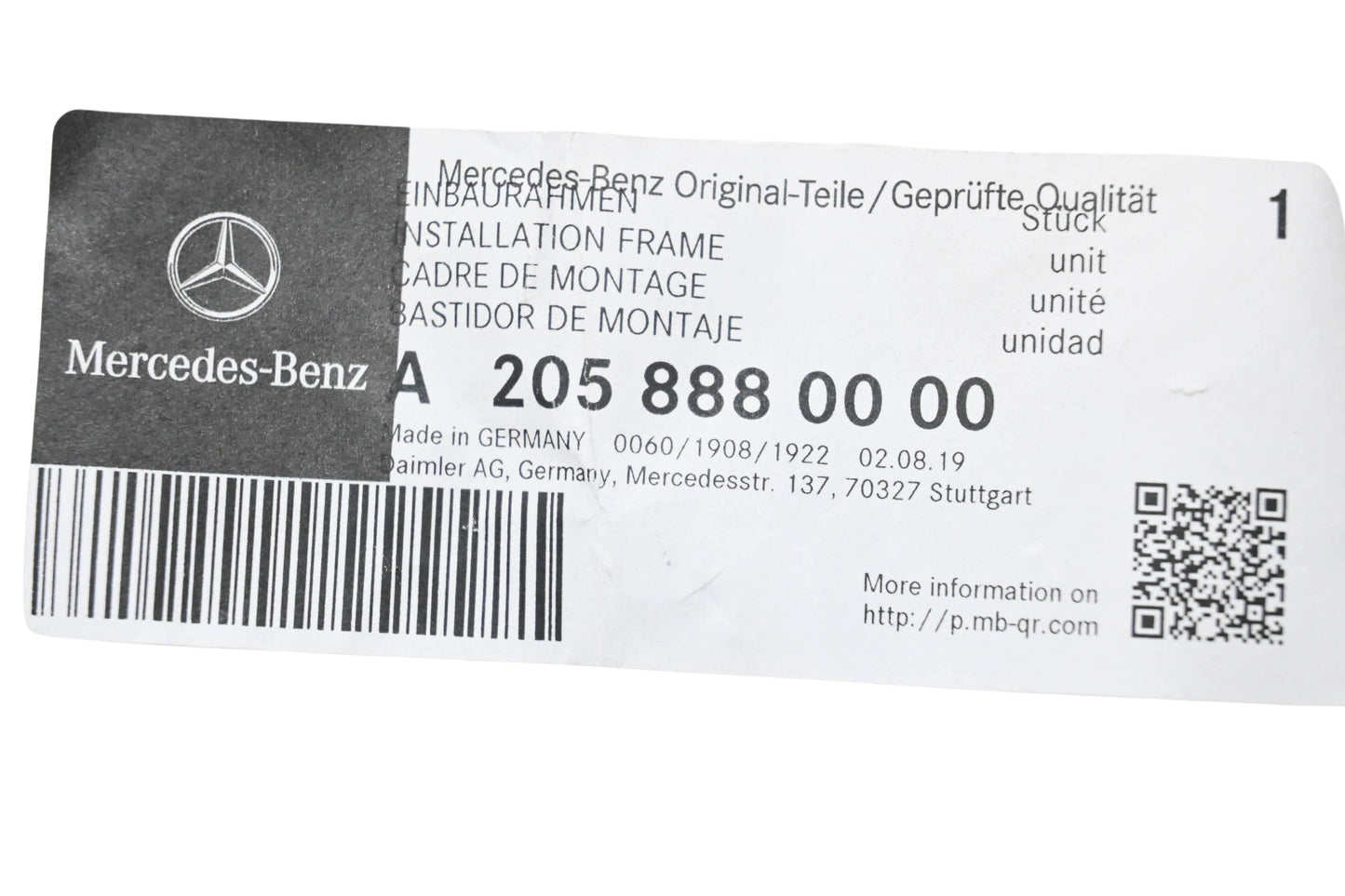 New OEM Mercedes-Benz 205 888 00 00 Installation Frame NOS