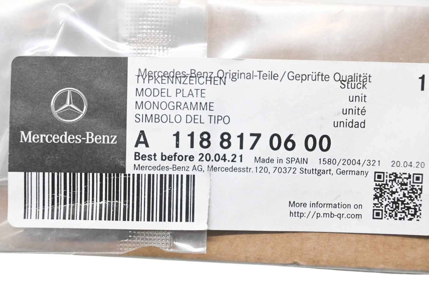New OEM Mercedes-Benz 118 817 06 00 Model Plate AMG NOS