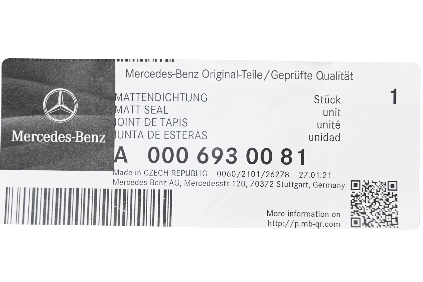 New OEM Mercedes-Benz 000 693 00 81 Matt Seal NOS