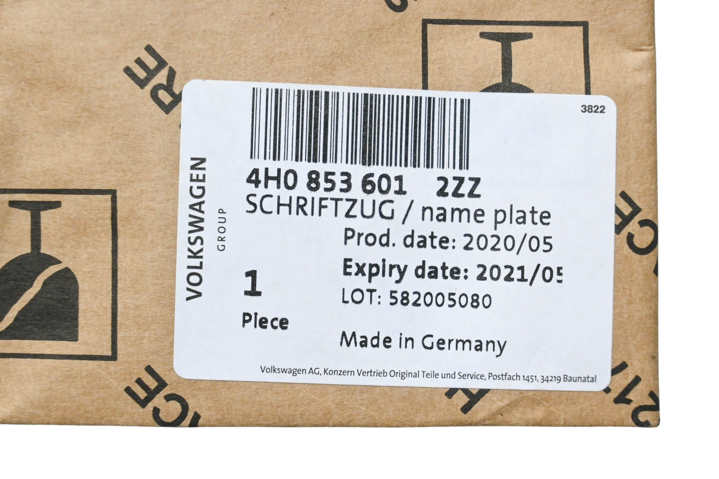Volkswagen 4H0-853-601-2ZZ, 4H0 853 601 2ZZ Audi V8T Emblem NOS