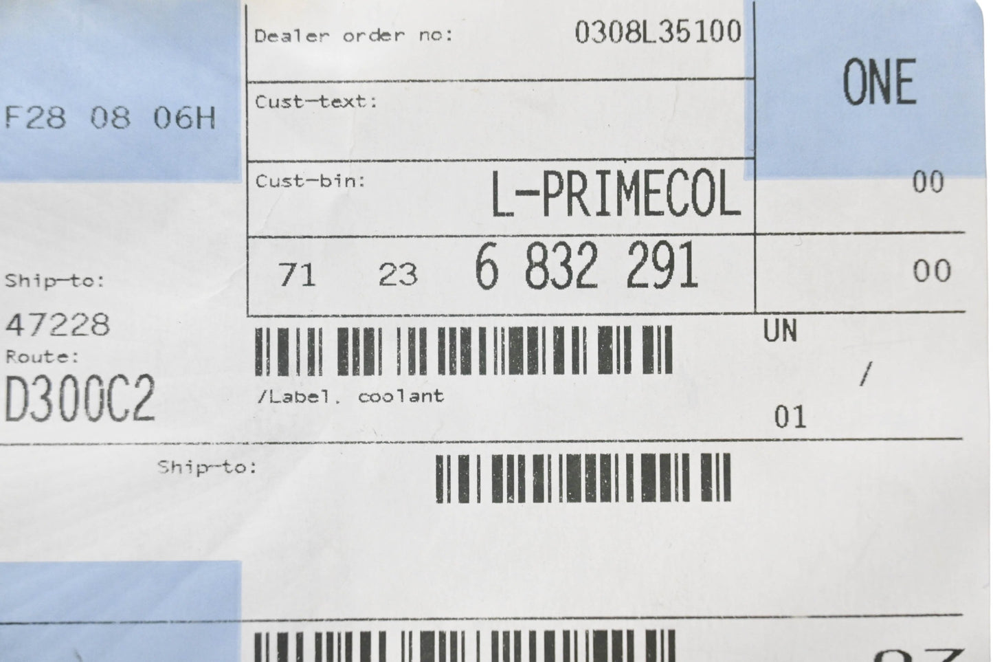 New OEM BMW 71 23 6 832 291 Coolant Label NOS