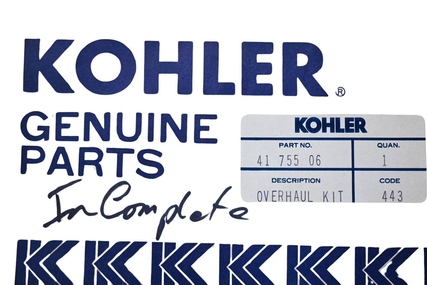 Kohler 41 755 06 Gasket Kit NOS