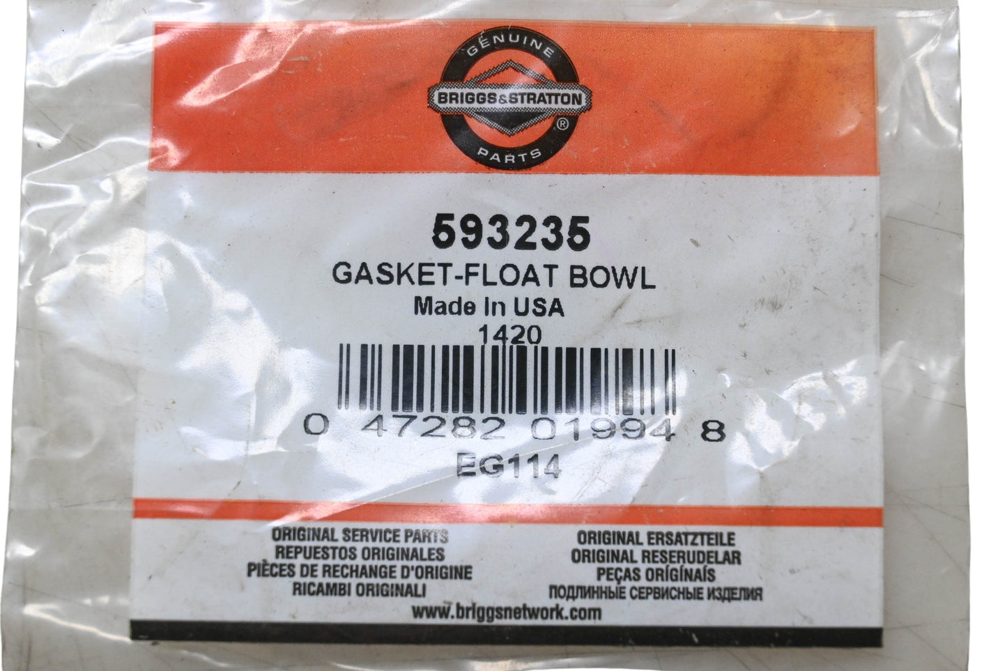 New OEM Briggs & Stratton 593235 Float Bowl Gaskets Qty 2 NOS