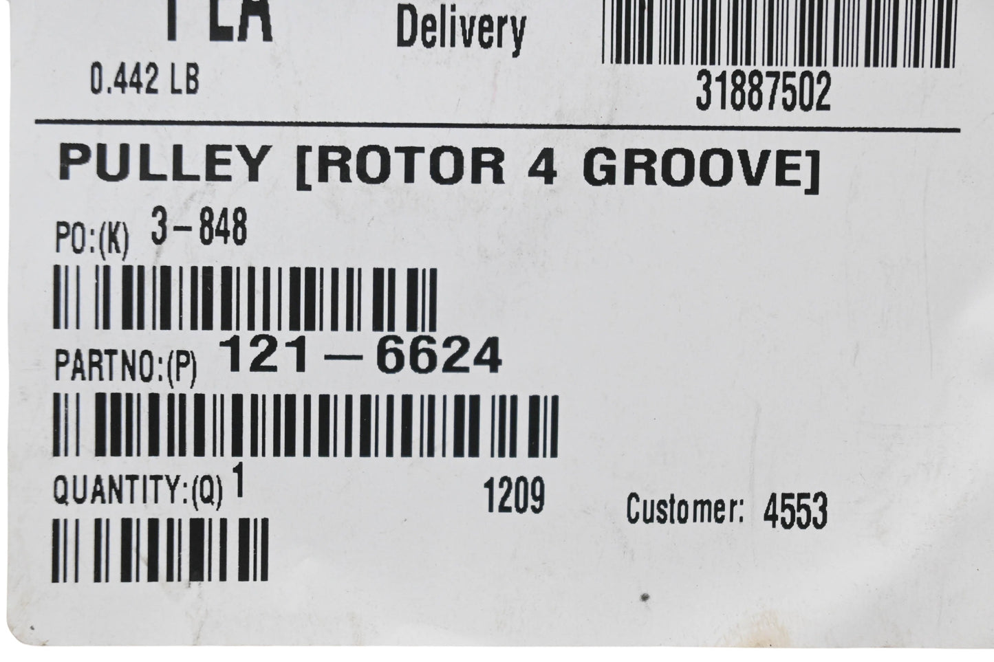 Toro 121-6624 Rotor 4-Groove Pulley NOS