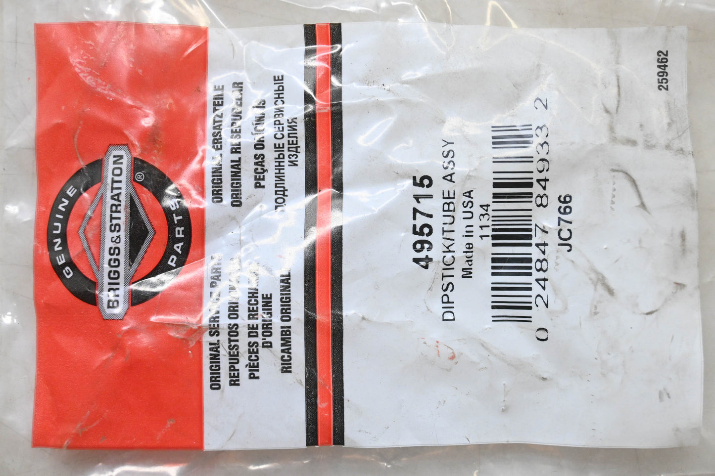 New OEM Briggs & Stratton 495715 Dipstick Tube Assembly NOS