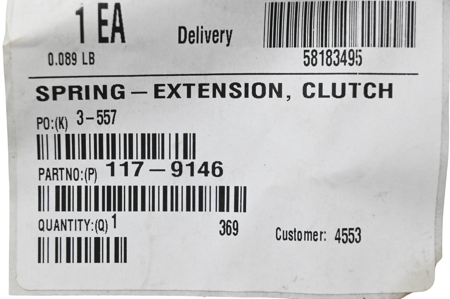 Toro 117-9146 Clutch Extension Spring NOS