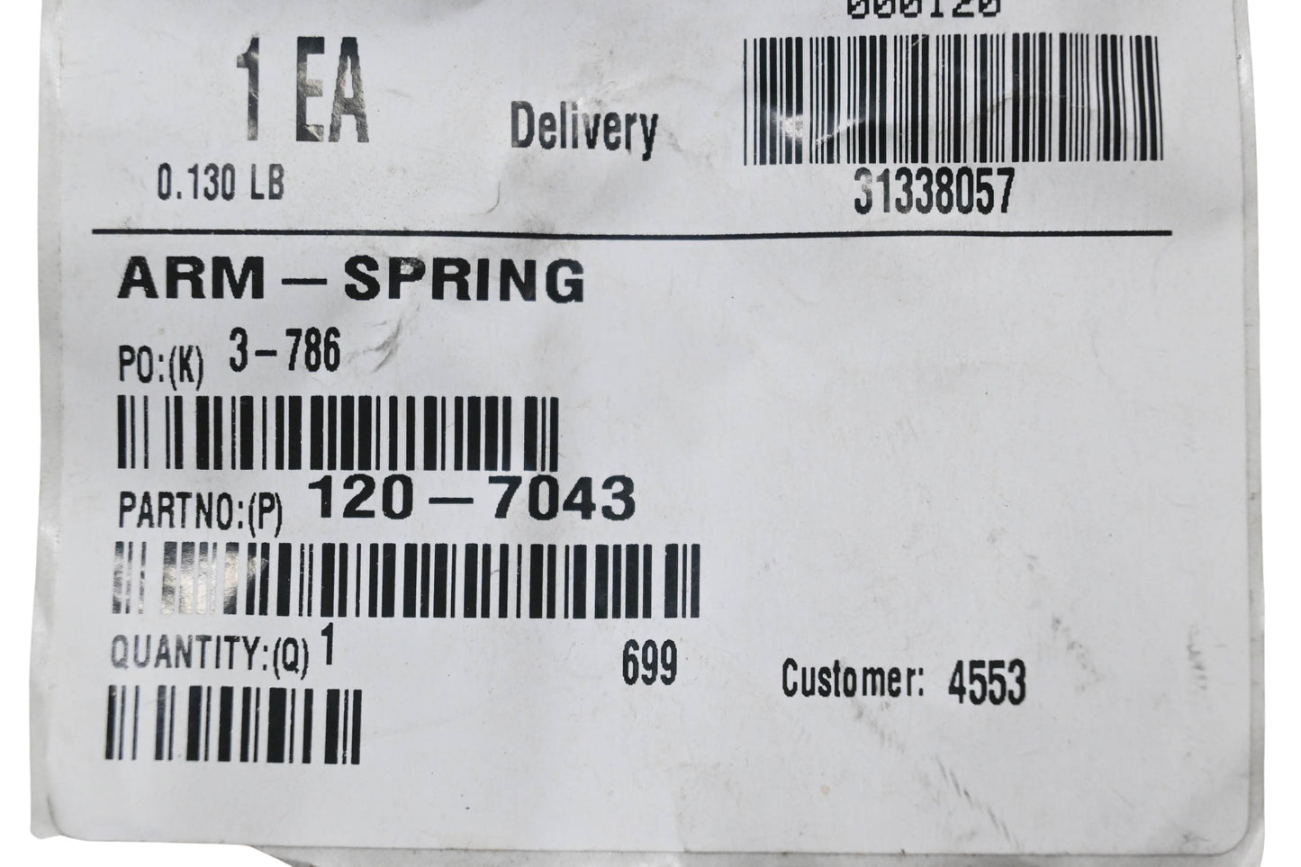 Toro 120-7043 Spring Arm NOS