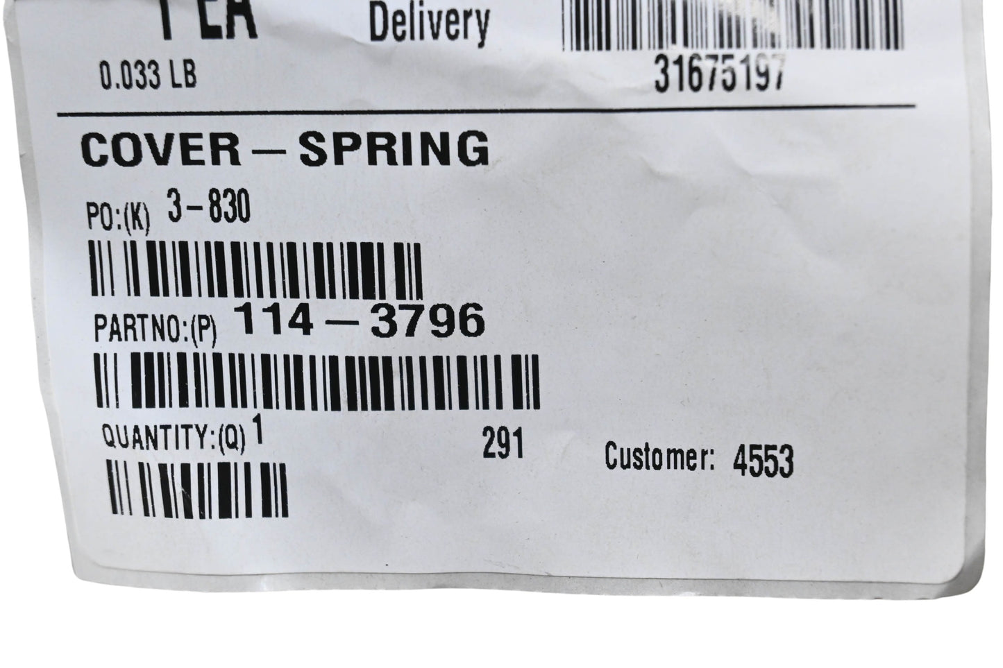 Toro 114-3796 Spring Cover NOS