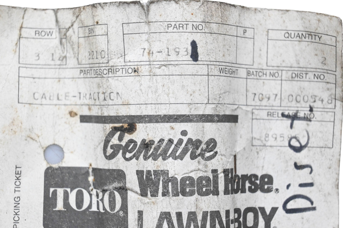 Toro 74-1931 Traction Cable NOS