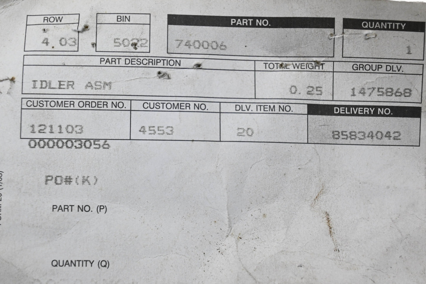 Toro 740006 Lawn-Boy Idler NOS
