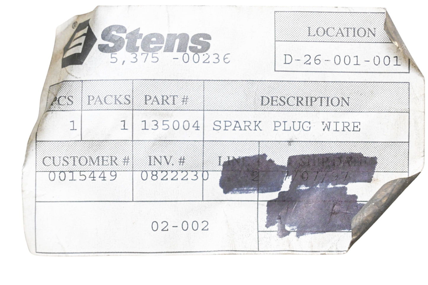 Stens 135004, 135-004 Spark Plug Wire 135" NOS