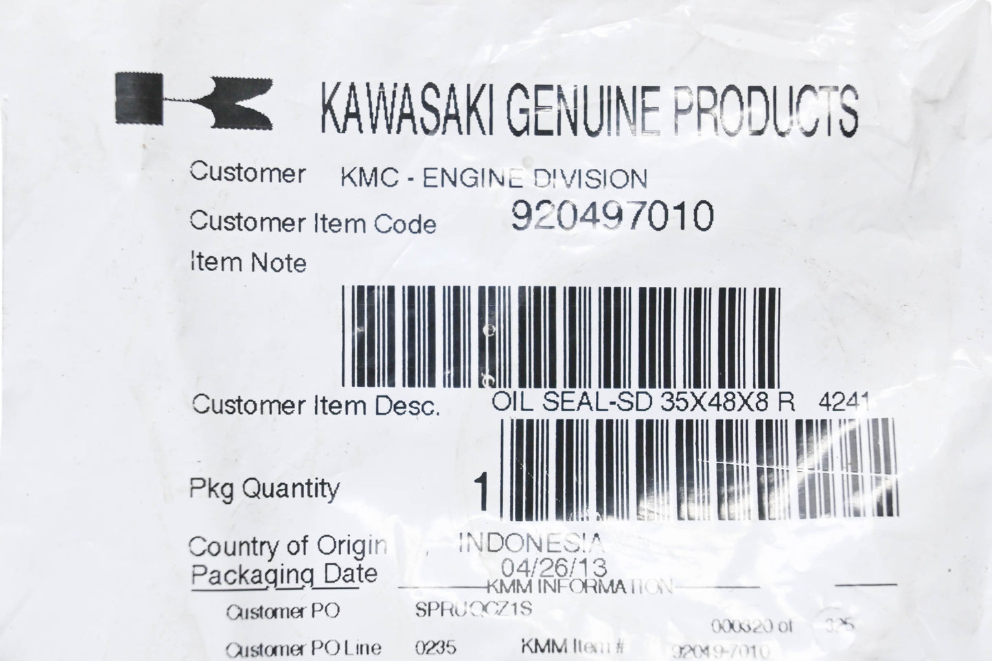 New OEM Kawasaki 920497010 Oil Seal NOS