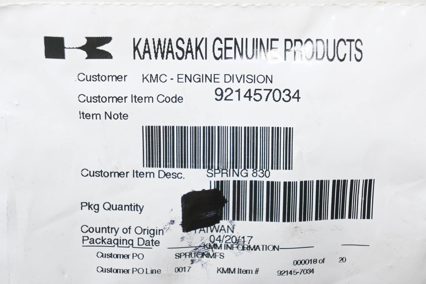 New OEM Kawasaki 921457034 Spring NOS