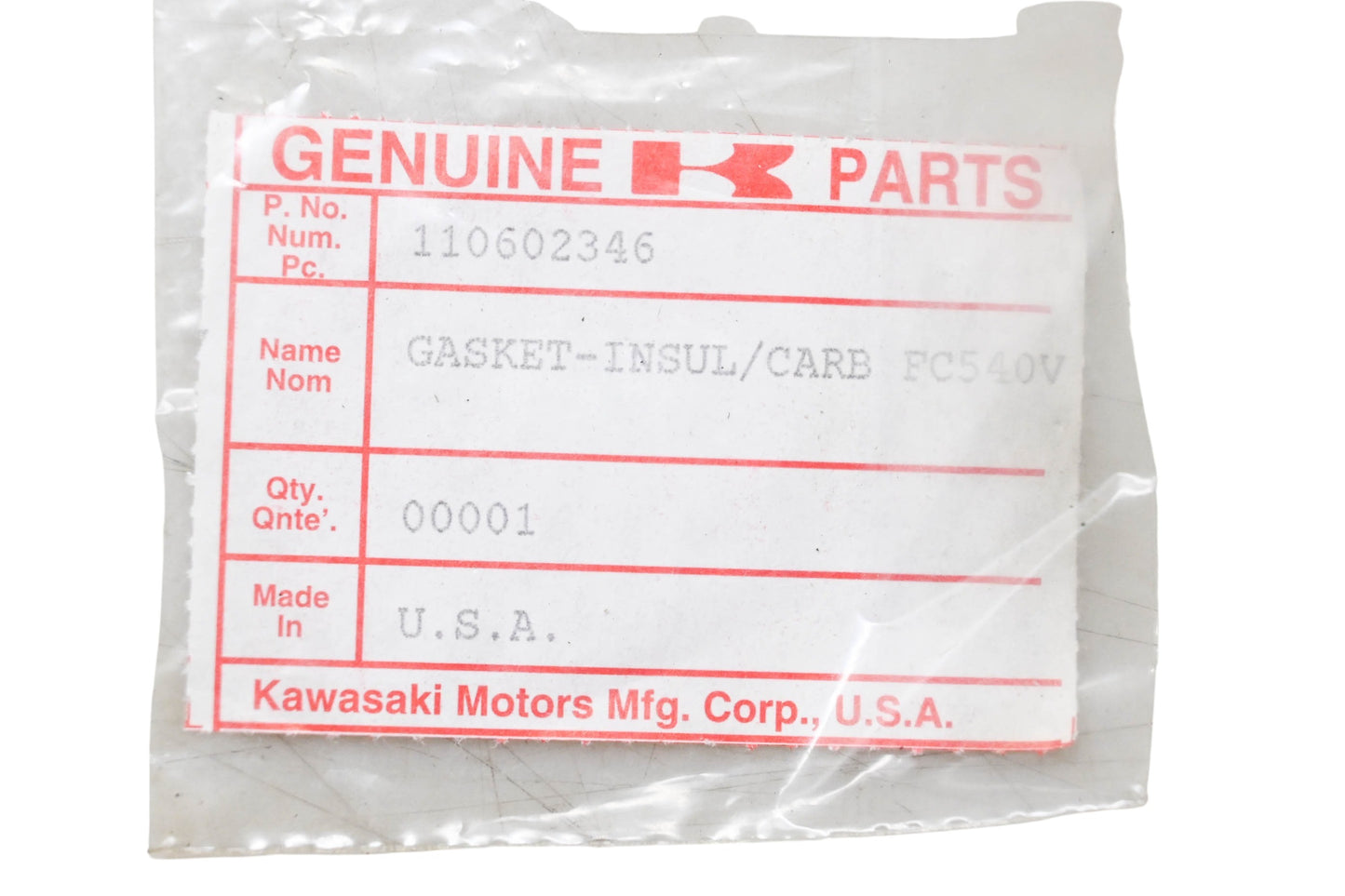 New OEM Kawasaki 110602346 Carburetor Intake Gasket NOS