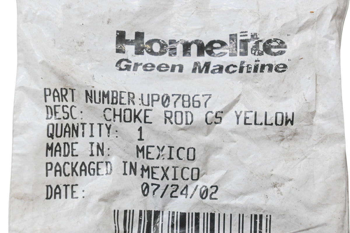 Homelite UP07867 Yellow Choke Rod NOS