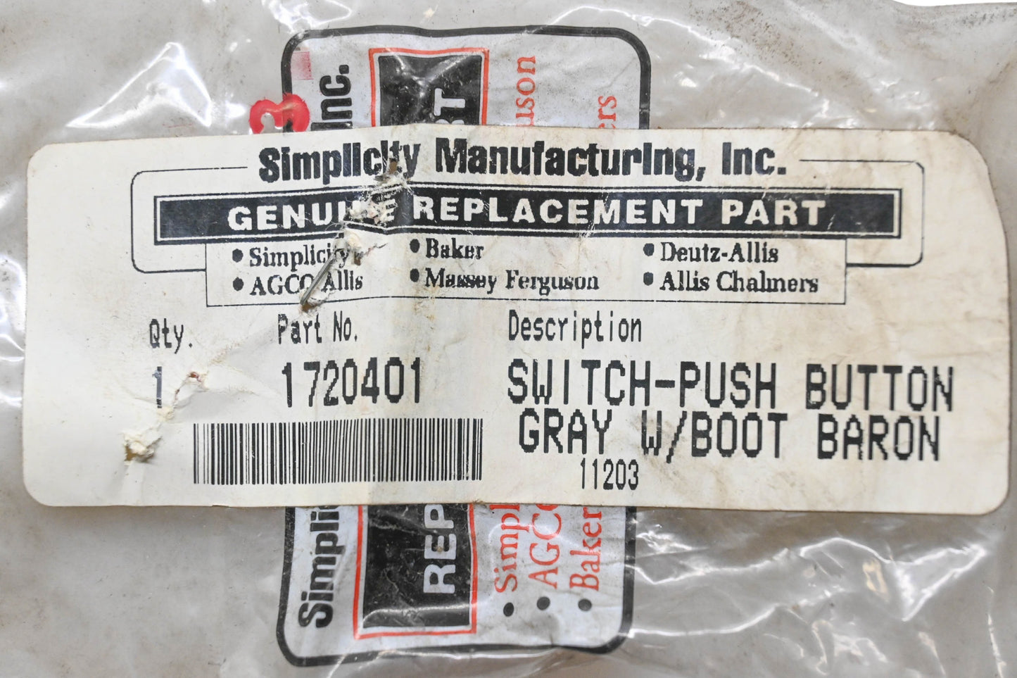 Simplicity 1720401 Push Button Switch NOS