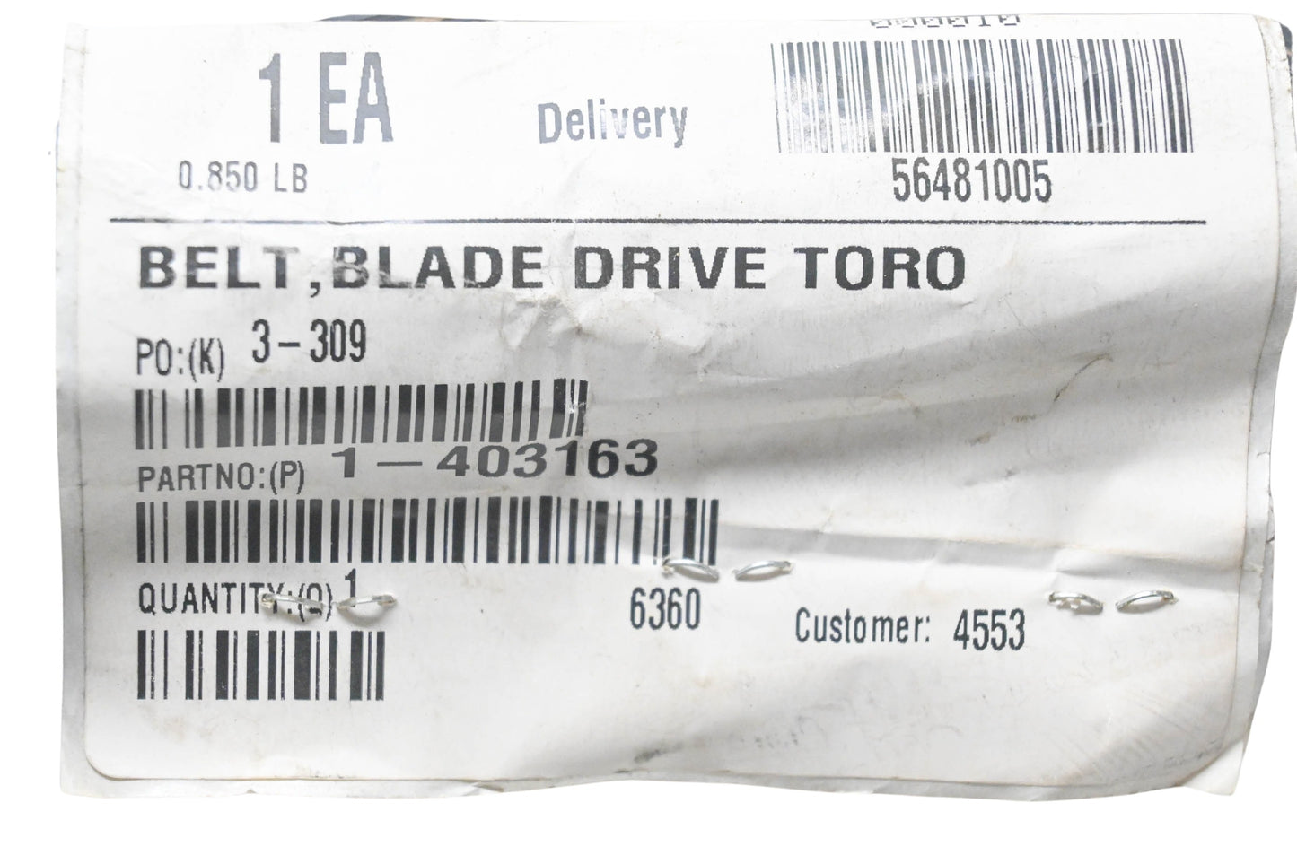 Toro 1-403163, E403163 Blade Drive Belt NOS
