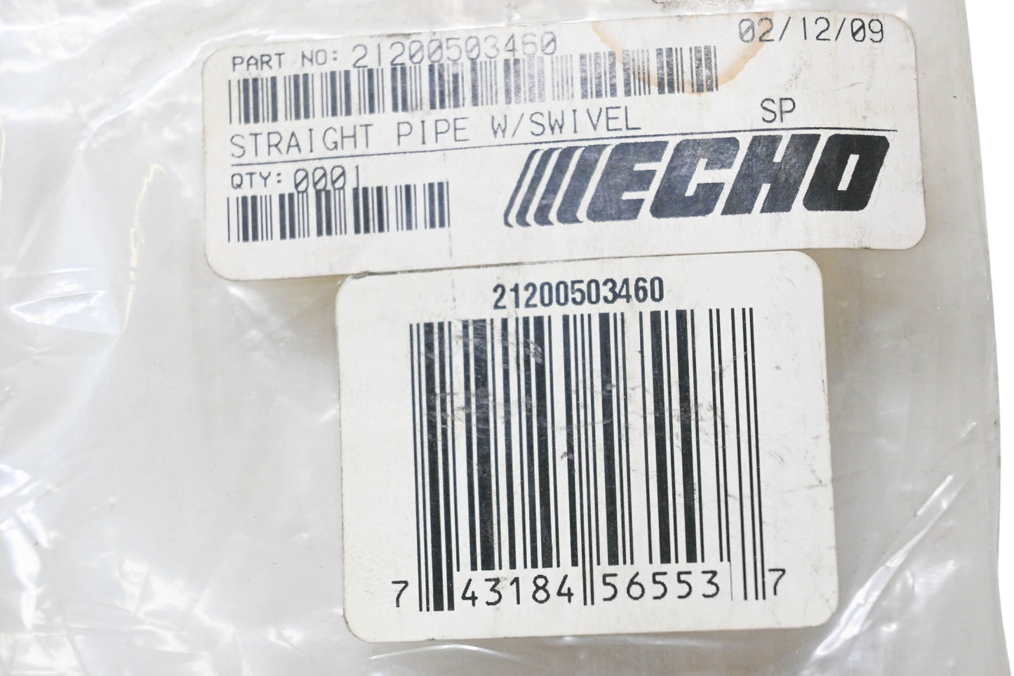 New OEM Echo 21200503460 Straight Pipe & Swivel NOS