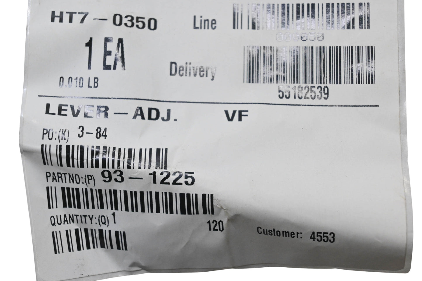 Toro 93-1225 Adjustment Lever NOS