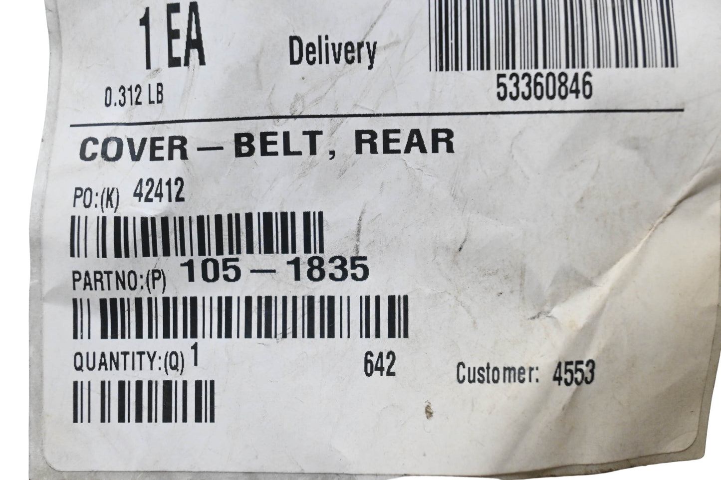 Toro 105-1835 Rear Belt Cover NOS