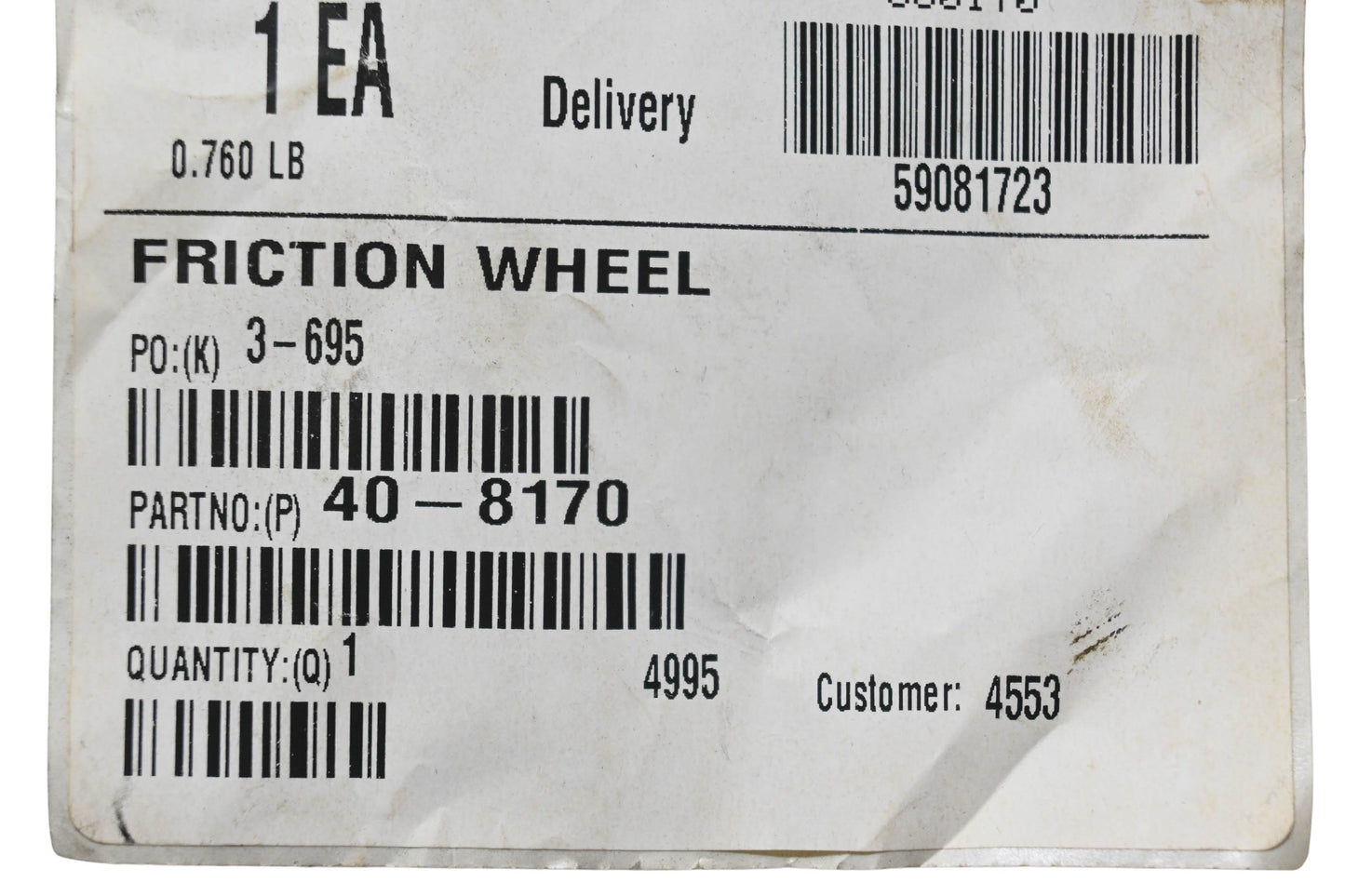 Toro 40-8170 Friction Wheel