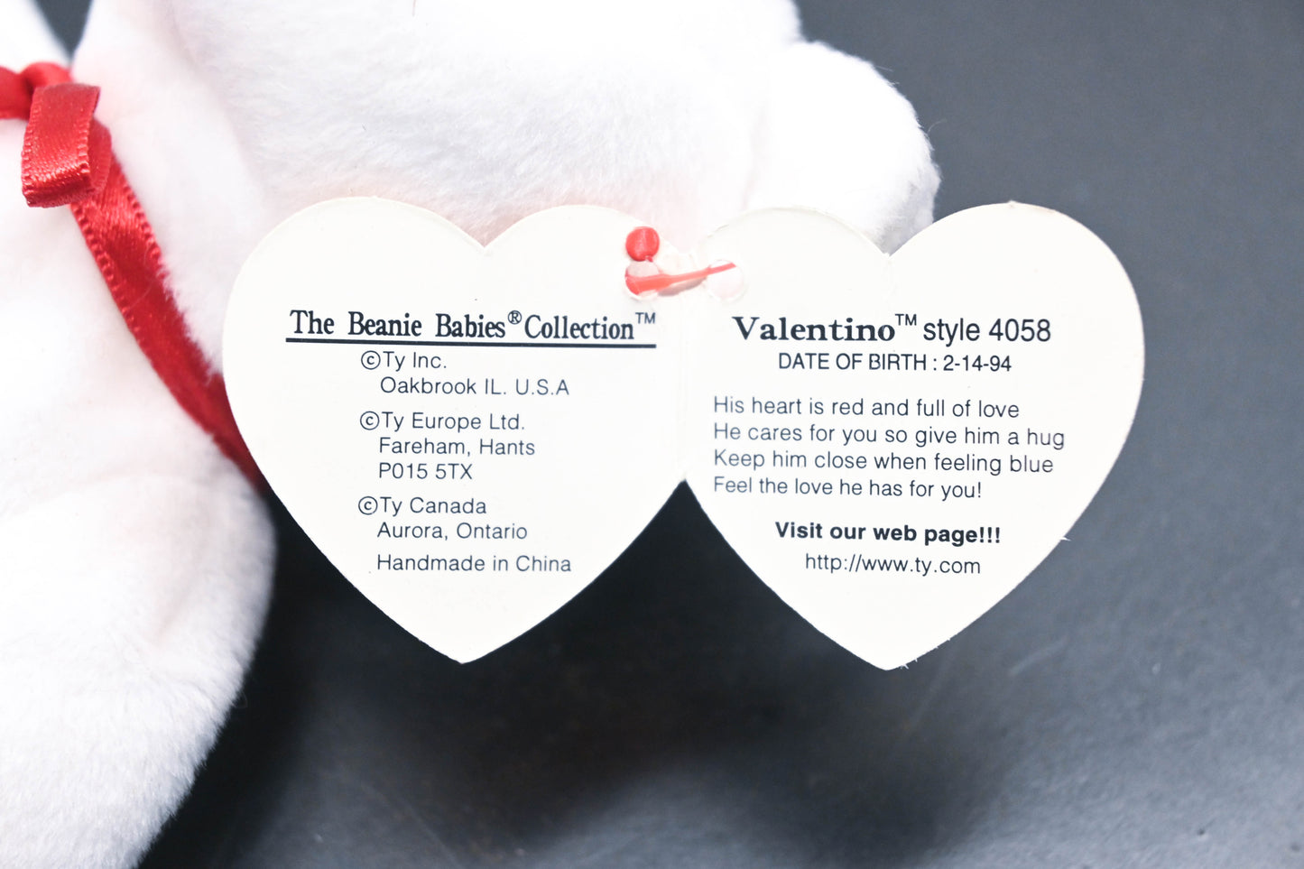 TY 4058 Valentino Bear Beanie Baby