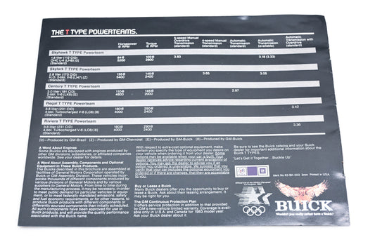 General Motors 83-BA-003 1983 Buick T Type Sale Brochure