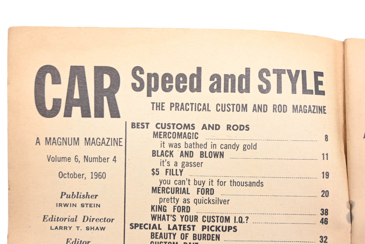 Car Speed And Style RO012-17 October 1960 Magazine