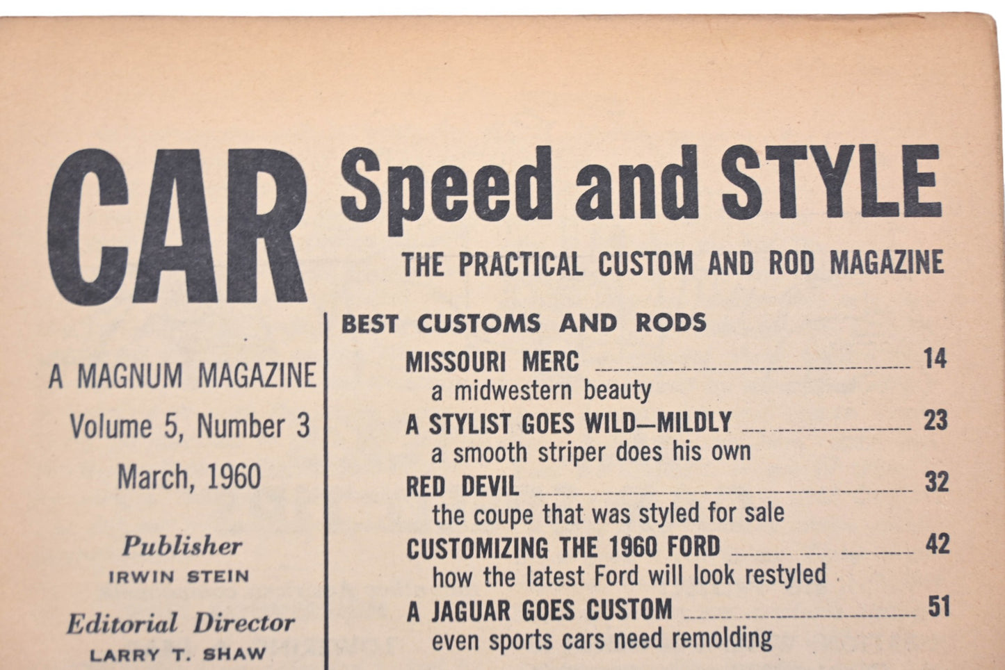 Car Speed And Style RO012-22 March 1960 Magazine
