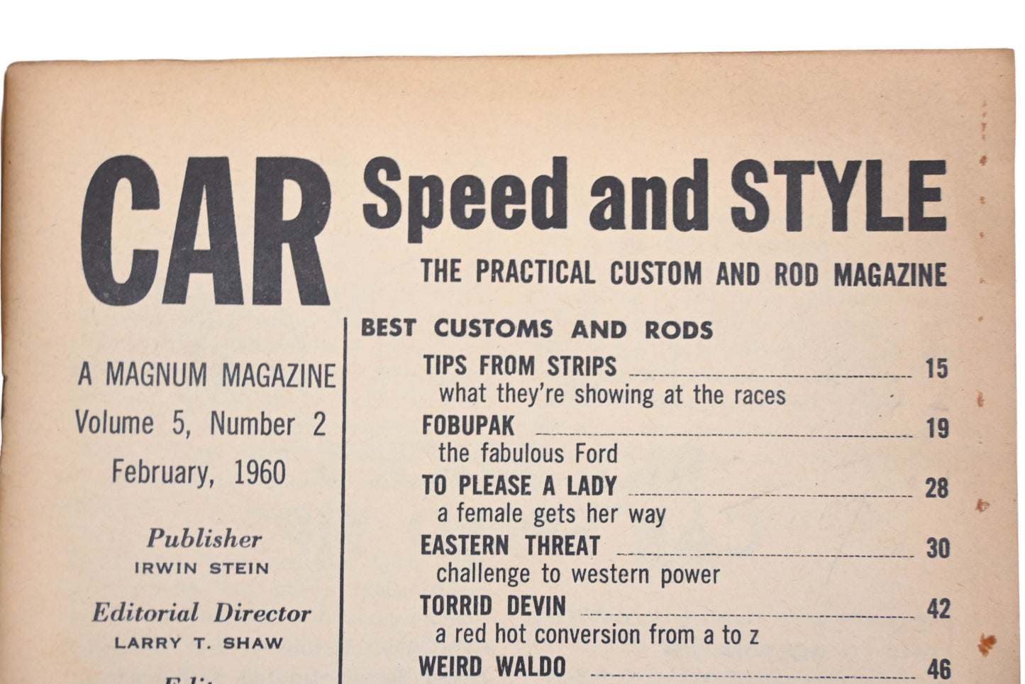 Car Speed And Style RO012-23 February 1960 Magazine