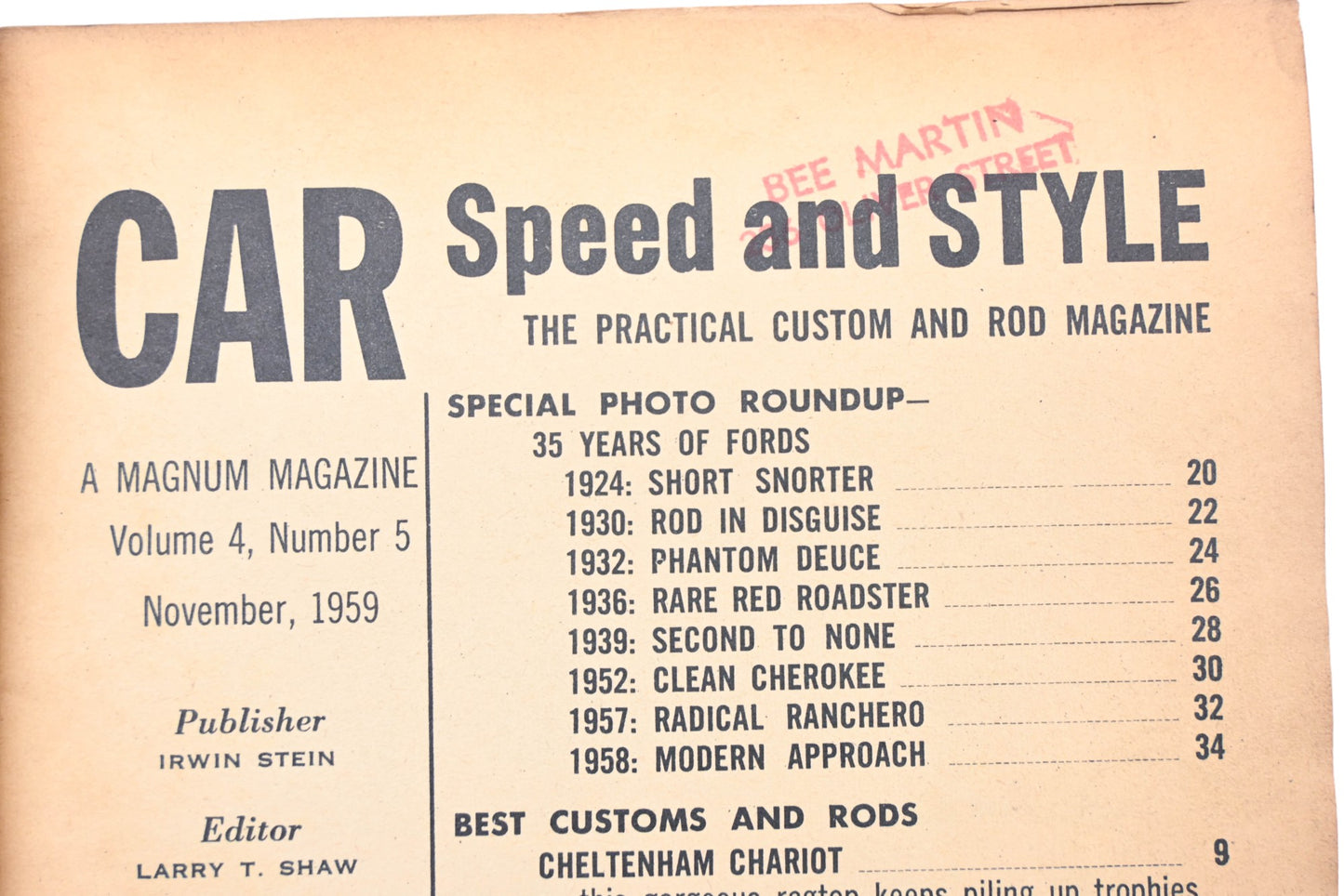 Car Speed And Style RO012-24 November 1959 Magazine