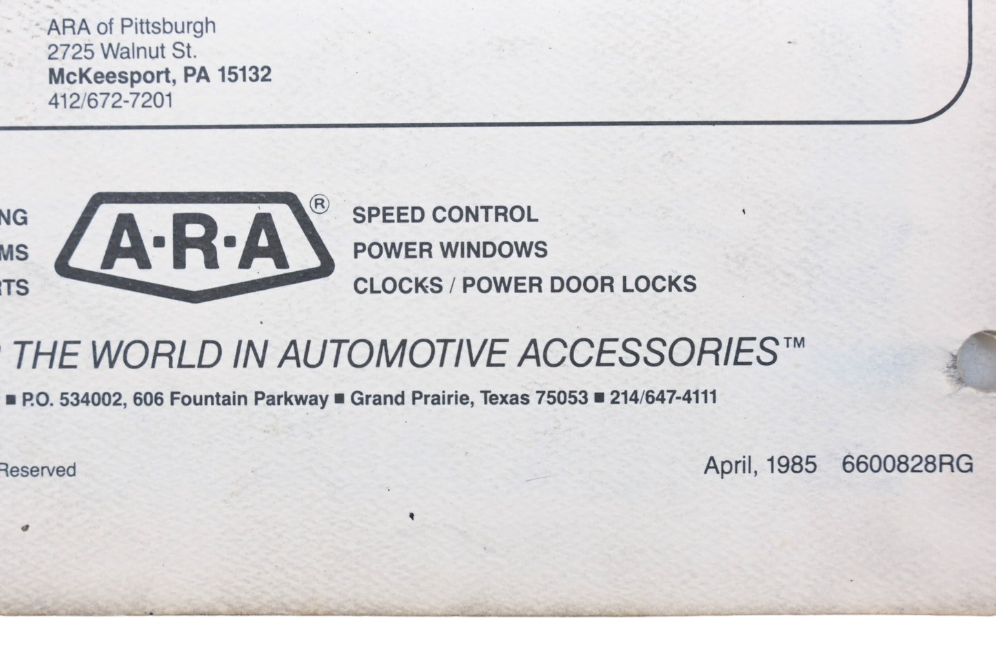 ARA 6600828RG 1985 Auto Air Conditioning Application Guide