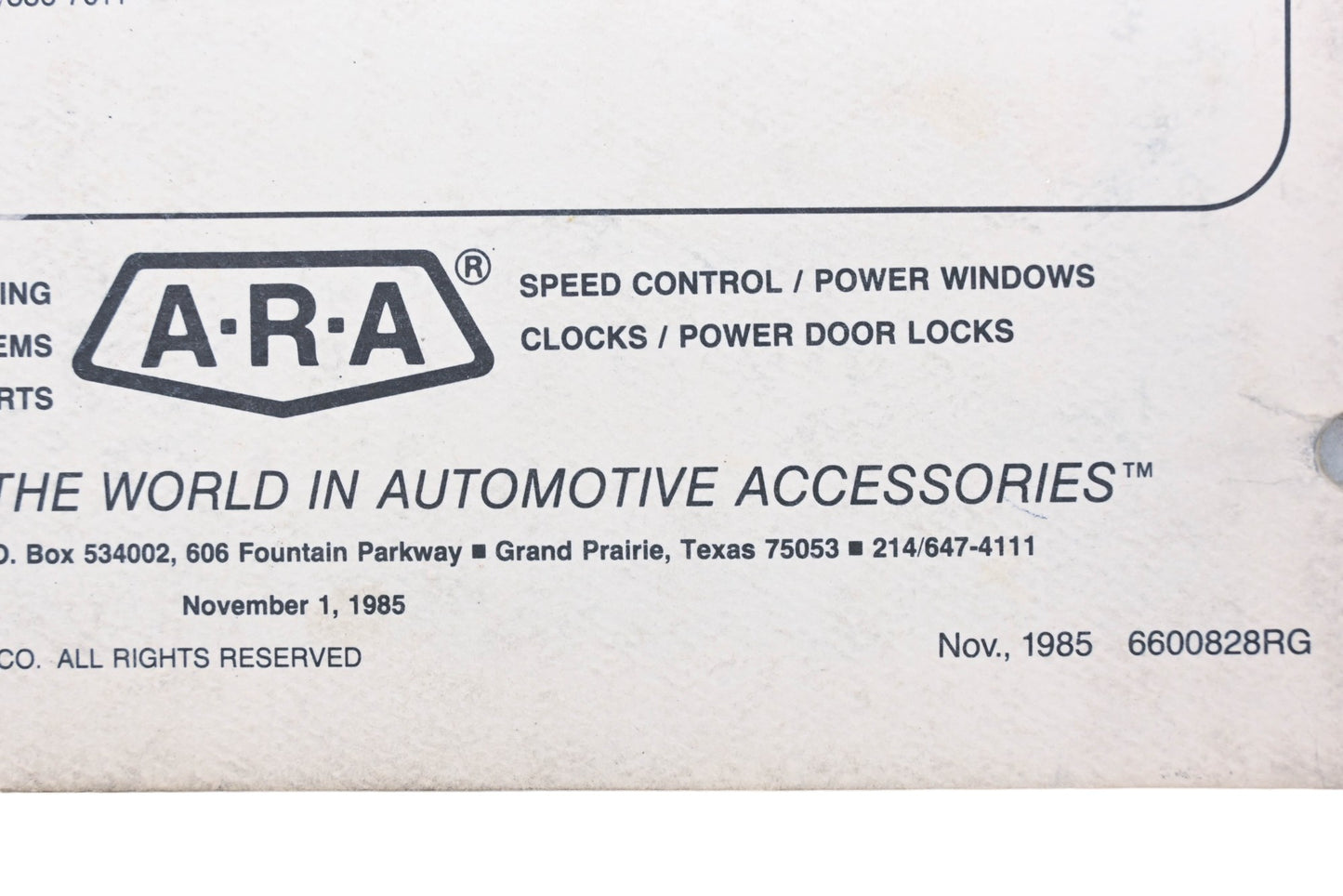 ARA 6600828RG 1986 Auto Air Conditioning Application Guide