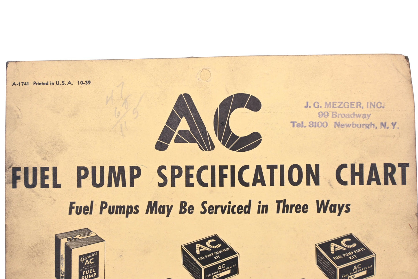 AC A-1741 Fuel Pump Specification Chart