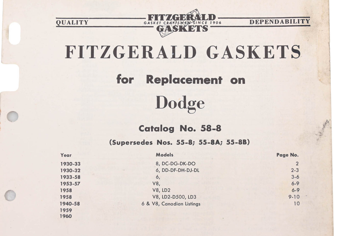 Fitzgerald 58-8 Dodge Replacement Gaskets Catalog