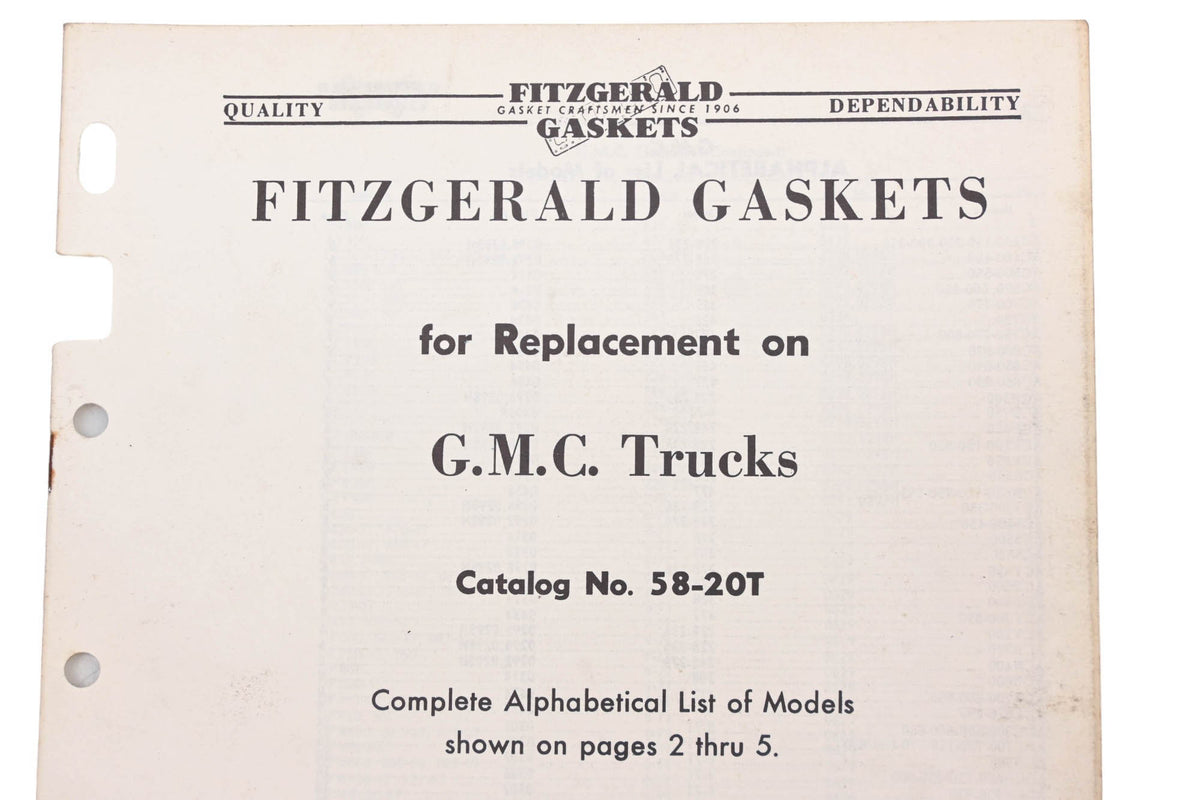 Fitzgerald 58-20T GMC Trucks Replacement Gaskets Catalog
